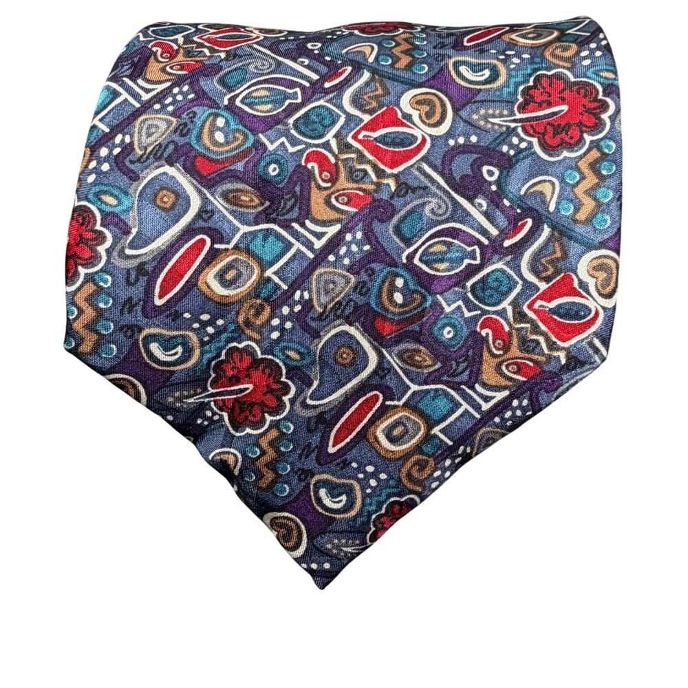 Via Veneto Hand Tailored Silk Tie 90s Abstract Vtg Geometric